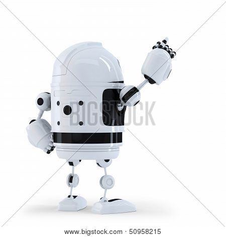 Robot Pointing At Invisible Object. Back View.