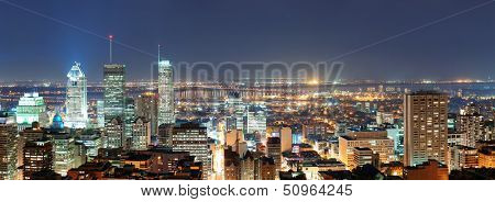 Montreal at dusk panorama with urban skyscrapers viewed from Mont Royal