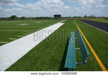American Football Field View from the Sideline Bench