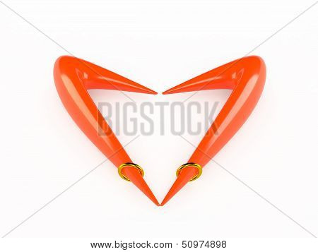 Abstract red heart and gold rings