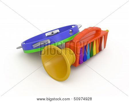 Isolated fife and tambourine, 3D