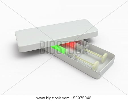 Two syringe in box, 3D