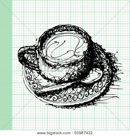 Sketch Drawing Of Coffee On Graph Paper Vector.eps