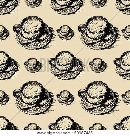 Seamless Pattern  Sketch Drawing Of Coffee Vector.eps