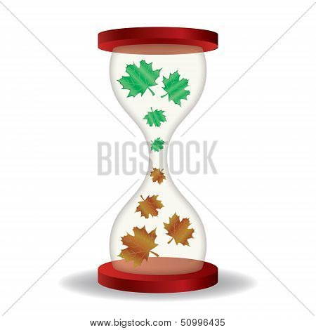 Hourglass with dry leaves