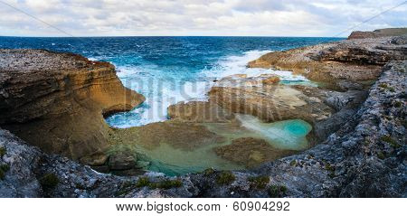Natural baths at rocky coast of Eleuthera island, Bahamas