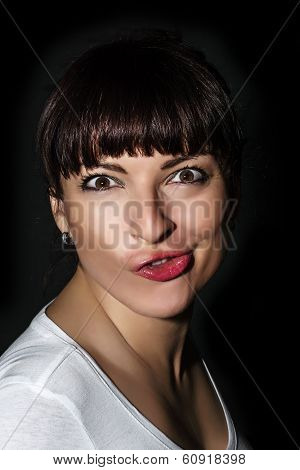 Playful Caucasian Woman Making A Funny Face