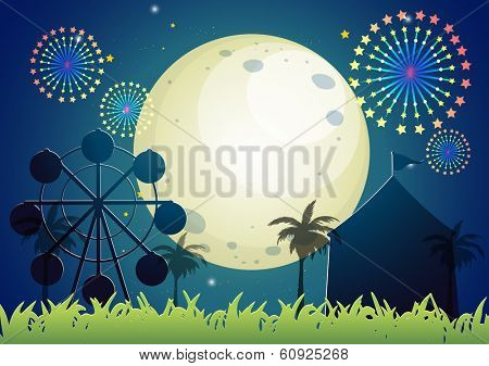 Illustration of a carnival under the bright fullmoon