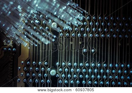 Fiber optics cables, fibre connections, telecomunications concept.