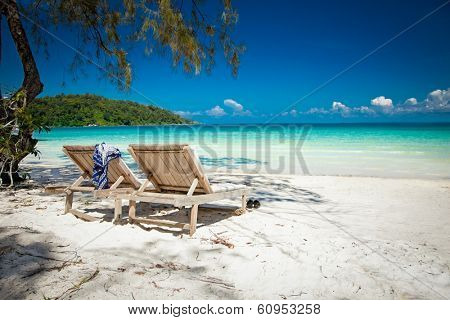Beautiful turquoise beach on  Koh Rong Samloem island  in Cambodia.