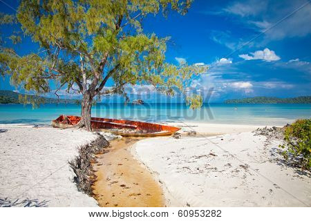 Beautiful turquoise beach on  Koh Rong Samloem island  in Cambodia.