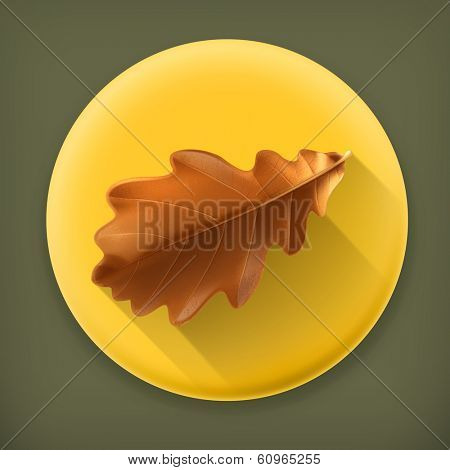 Oak leaf long shadow vector icon