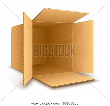 Open empty cardboard box. Eps10 vector illustration. Isolated on white background