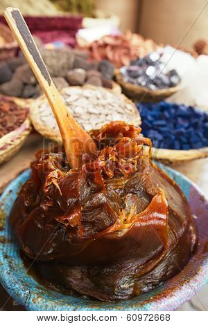 Moroccan Black Olive Hammam Soap in the Marrakesh street souk shop