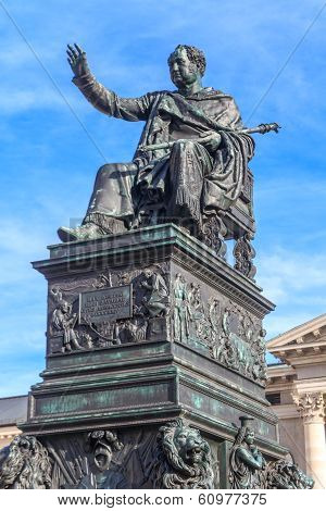 Munich, Statue Of King Max Joseph In Front Of Bavarian State Opera, Germany