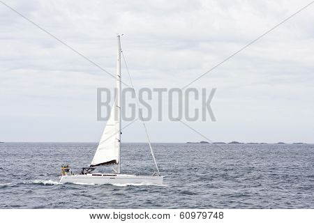 NORTH SEA, NORWAY - JULY 04. Swedish sailboat in tailwind on July 04, 2010 in North Sea, Norway.