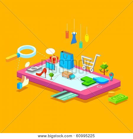 illustration of online shopping concept on mobile phone