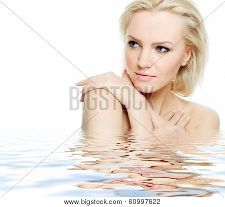 portrait of beautiful blonde model, spa theme