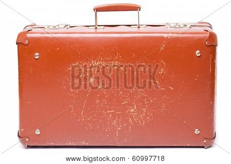 vintage brown suitcase - isolated over white background