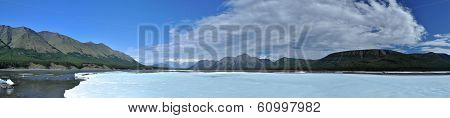 Panorama Of The July Of The Ice-field On The River