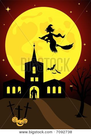 Halloween geçmiş eski avlanan kale ile