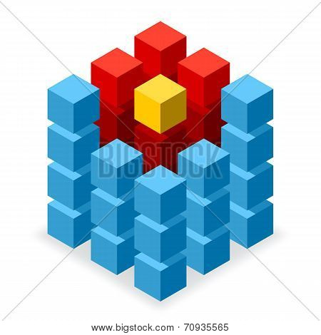 Blue cube logo with red segments