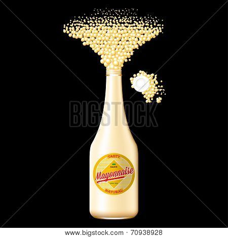 Bottle of mayonnaise with scattered spice