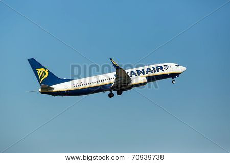 A Plane From The Airline Ryanair Takes Off In Greece. Ryanair Is Europe’s Favorite Low Fares Airline