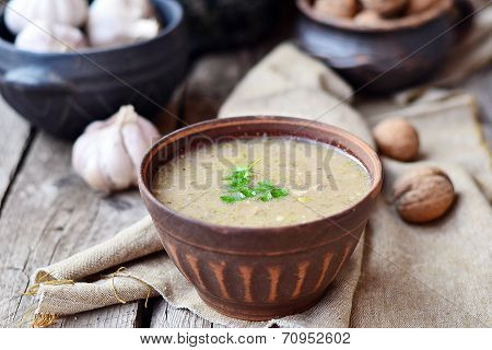 kharcho soup in a ceramic bowl
