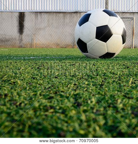 Soccer Field Stadium On The Green Grass, Soccer Ball Sport Game For Background Design