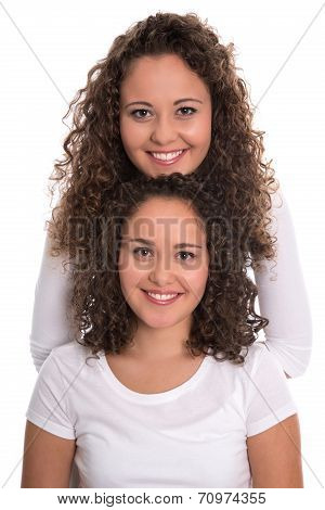 Real Similar Twins With Natural Stop Curls Isolated Over White Background.