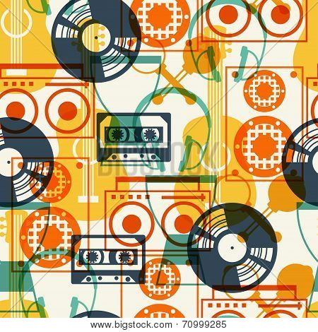 Seamless pattern with musical instruments in flat design style.