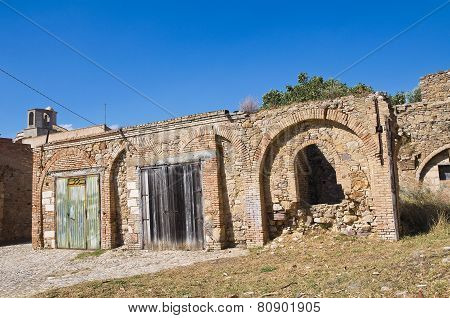Panoramic view of Craco. Basilicata. Southern Italy.