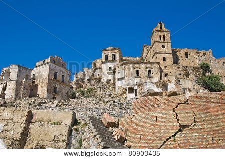 Panoramic view of Craco. Basilicata. Southern Italy.