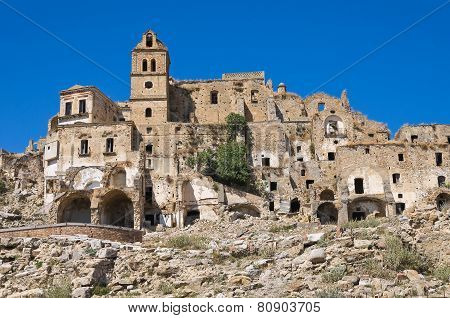 Panoramic view of Craco. Basilicata. Southern Italy.