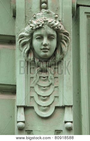 Mascaron on the Art Nouveau building in Prague, Czech Republic.