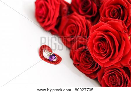Red Roses And A Ring In A Heart