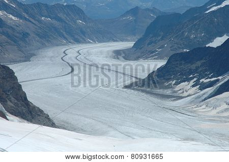 View From Jungfraujoch Pass In Alps In Switzerland