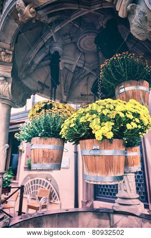 Foral Decoration In Small European Town