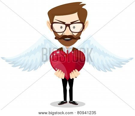 Young hipster-Man Inspired by Love Keeps the Heart. Vector Illustration
