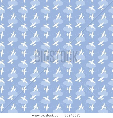 Airplane flying in the sky seamless pattern