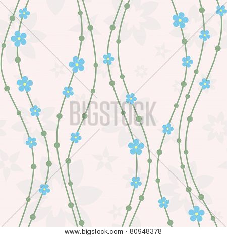Seamless floral pattern with vertical waves, vector