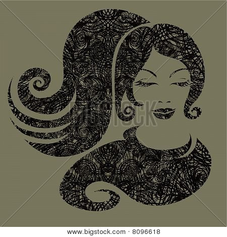Vektorové ilustrace grunge dívky s krásné vlasy