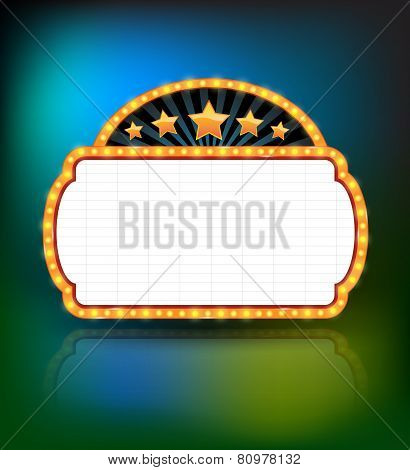 Showtime Retro Signs. Retro vintage frame banner promotion - light bulb shimmering casino or cinema theater sign. Vector illustration.
