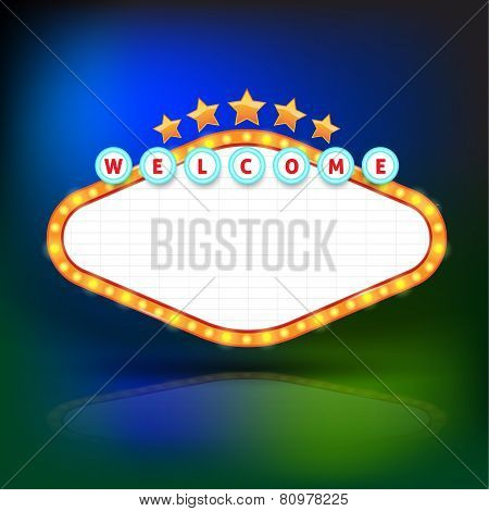 Brightly glowing retro banner. Retro Banner Promotion. Theatre cinema board style. Vector illustration.