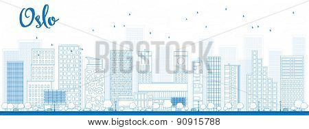 Outline Oslo Skyline with Blue Building