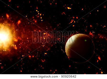3D space background with fictional planet