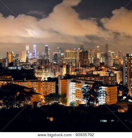 Singapore skyline viewed from mt faber at night with urban buildings