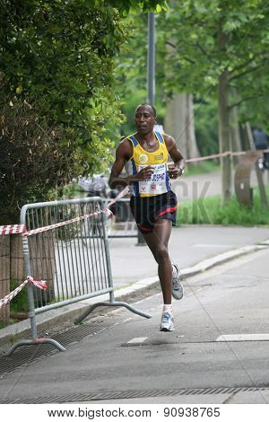 Piacenza, Italy. May 3, 2015: Placentia Half Marathon - One of the top runners.
