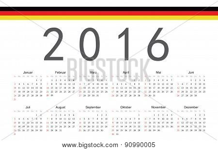 German 2016 Year Vector Calendar